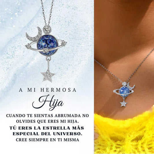 Collar con dije de estrella y luna  A MI HIJA + caja de regalo con dedicatoria