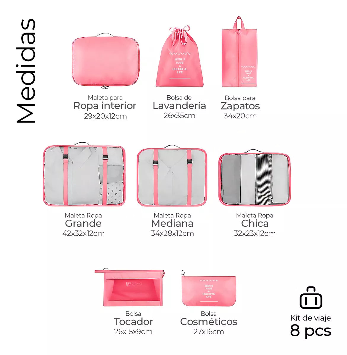 Kit Organizadores De Maleta Bolsas De Viaje X8 Piezas