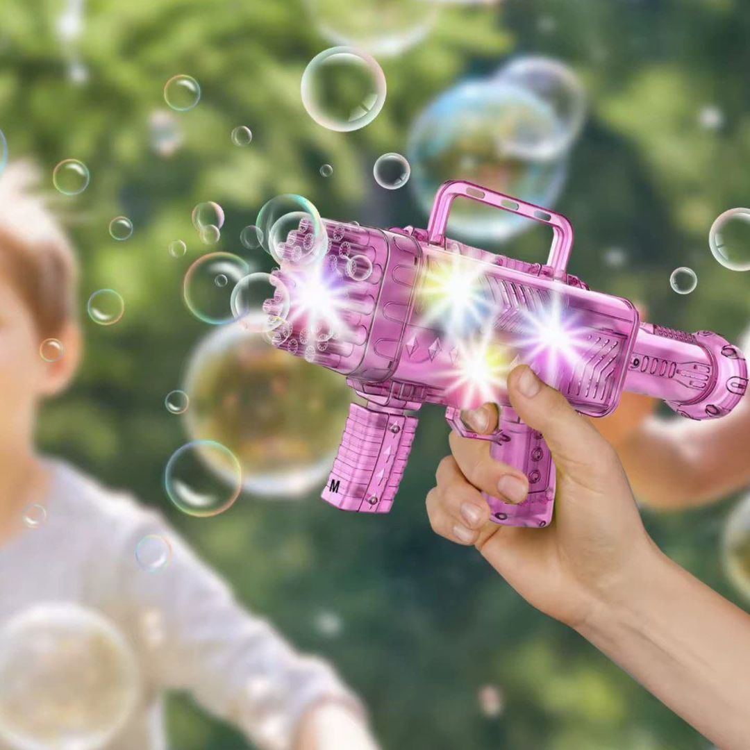 Pistola de burbujas, 4 luces LED, navidad para niños (rosa)